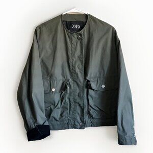 ZARA Womens Green Field Jacket Black Corduroy Sleeve’s Size Small
